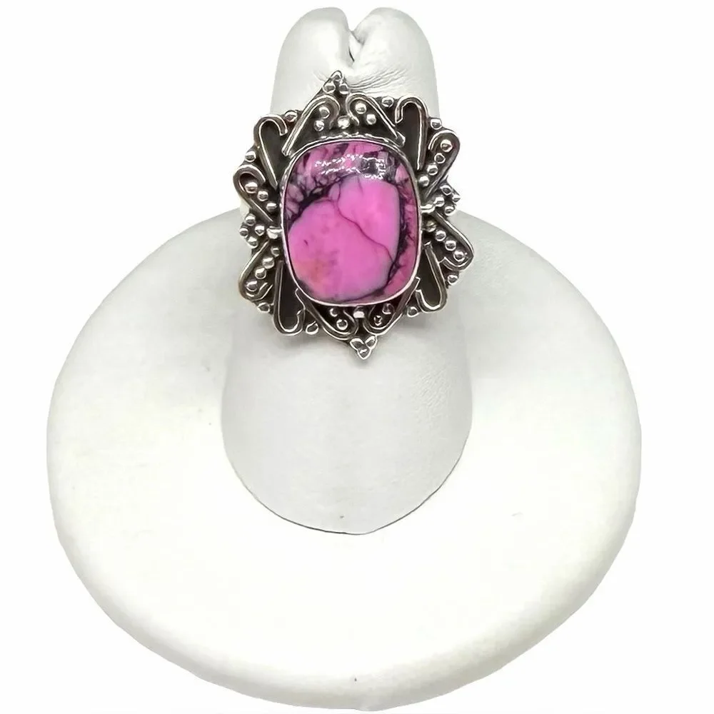Kingman Cherry Blossom Turquoise Ring Solid 925 Sterling Silver Size 6